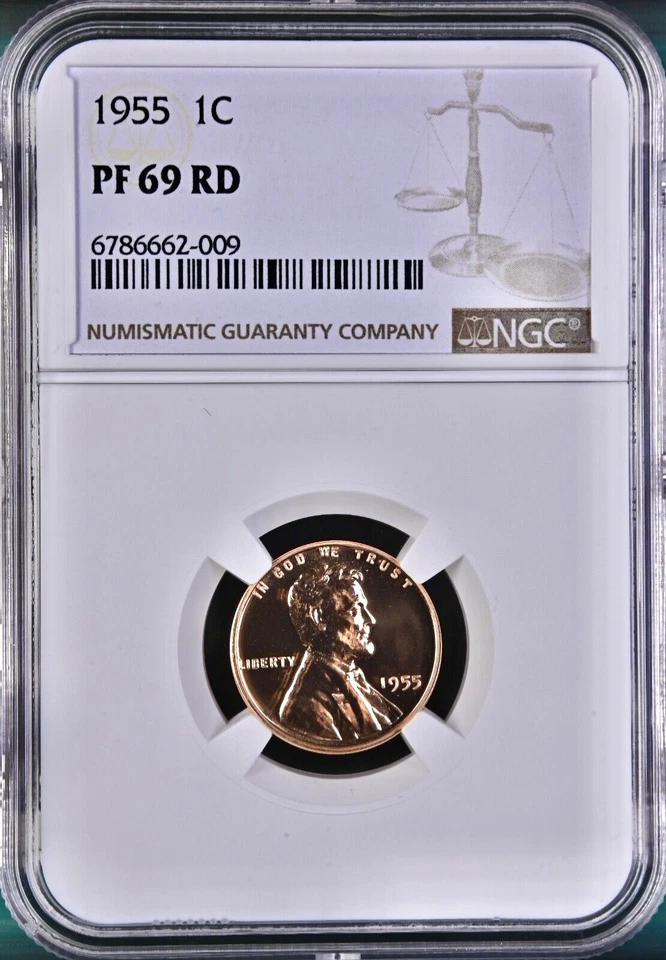 1955 Lincoln Wheat Cent NGC PF69 RD Lustrous Fire Red PCGS List Price $1150.00 - Image 1 of 2