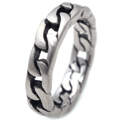 4mm Brushed Vintage Chain Wedding Ring Titanium Men Women Biker Chain Pinky Ring - Image 1 of 2