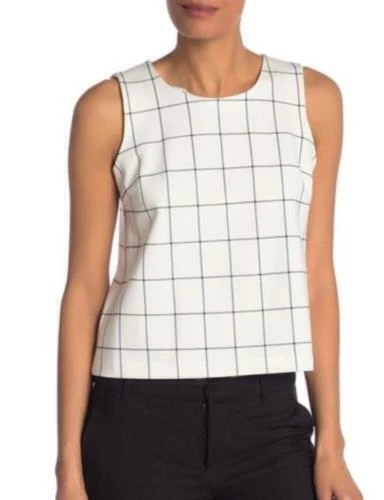 Amanda + Chelsea Tank Top Windowpane Ponte Shell B+W Womens Sz L NEW NWT N88 - Image 1 of 1