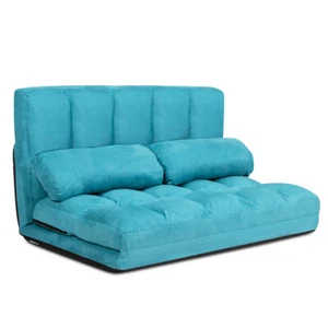 Costway Foldable Floor Sofa Bed 6-Position Adjustable Couch w/ 2 Pillows Blue - Picture 1 of 12