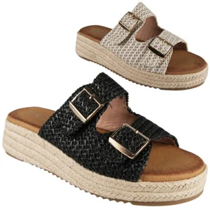 Keilabsatz Sliders Schuhe Damen bequem Sommer offene Zehen Mädchen Hessisch Damen Größen - Bild 1 von 10