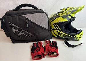Fly Racing Helmet Youth Size Large Graphic Design ATV Helmet + Bag + Gloves - Picture 1 of 11
