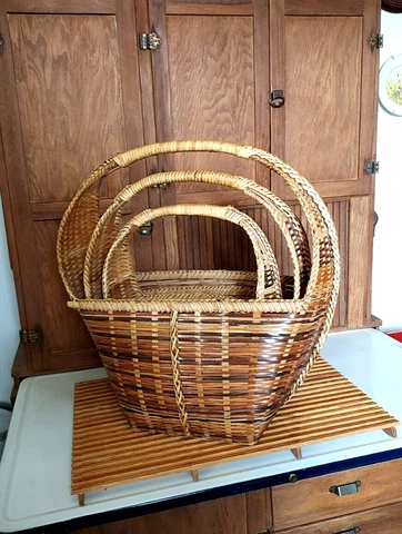 Set of Three Storage Baskets Intricately Hand Fitted Nested Wicker Baskets Cover