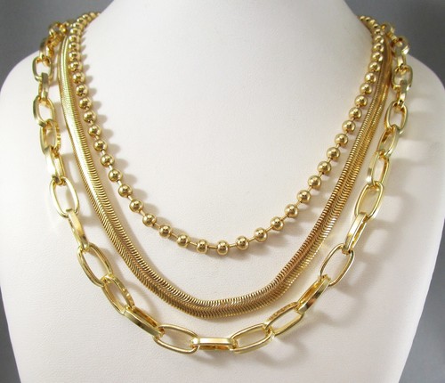 VETEMENTS Collana regolabile 3 catene diverse a strati tono oro moda 8947