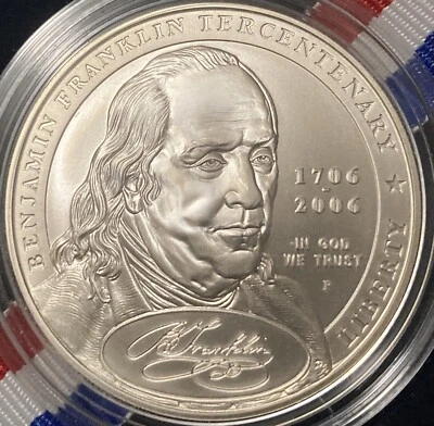 2006 P Ben Franklin FOUNDING FATHER COMMEMORATIVE,  90 % SILVER $, UNCIRCULATED  - Image 1 of 4