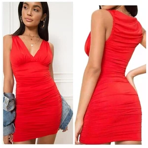 Superdown REVOLVE Farrah Red Ruched Sleeveless Double V-Neck Mini Dress XXS - Picture 1 of 7