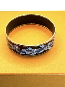 [Excelente+] Brazalete Brazalete Esmalte HERMES Negro Dorado Motivo Caballo Esmalte Vintage Email - Imagen 1 de 9