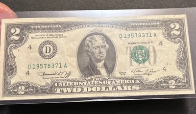 Rare Miscut Right Front Side 1976 2$ Bill, Crisp But Circulated D Series - Image 1 of 4