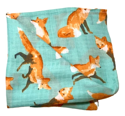 "Manta envoltora Cloud Island verde azulado naranja zorro algodón muselina 48"" x 48""" Foto 1 de 4