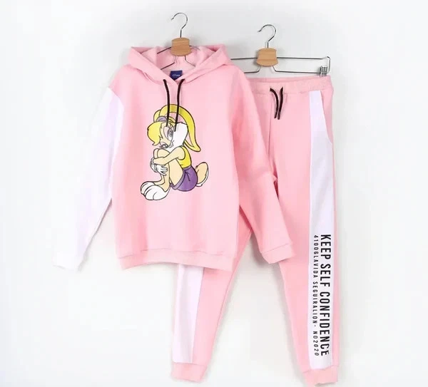 Looney Tunes Lola Bunny Kids Hoodie Jogger Set Pink Cotton Blend NWT Ships Fast - Image 1 of 1