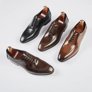 Scarpe da sposa stile britannico uomo stringate punta quadrata Oxford pelle eleganti formali - Foto 1 di 27