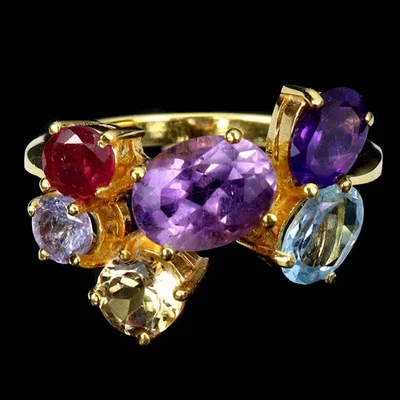 Кольцо из стерлингового серебра 925 пробы с овальным аметистом 8x6 мм рубином топазом драгоценными камнями ювелирные изделия размер 8 - Изображение 1 из 4