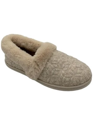 Chinelo acolchoado floral Skechers aconchegante fogueira flor brilhante natural - Imagem 1 de 3