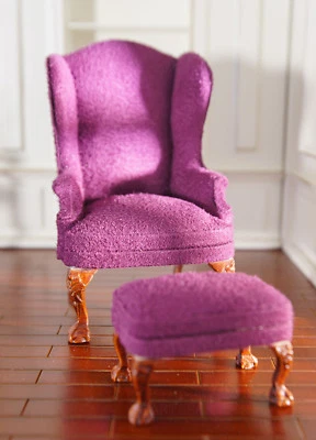 Conjunto de silla de ocio y otomana para casa de muñecas 1/12 fina elegante tela púrpura Foto 1 de 2