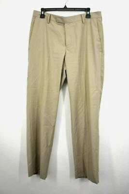 Pantalón Kenneth Cole Hombres Bronceado 2 Ganchos y Botones Recto Bolsillo Corte Plisado Plano 33x30 Foto 1 de 4