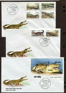 VIETNAM 1994, RETTILI: COCCODRILLI, SCOTT 2532-2538 IMPREFORATO, SU 3 F.D.C.anni 's - Foto 1 di 1