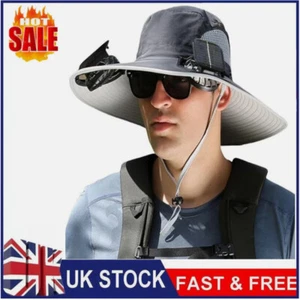Outdoor Wide Brim Sun Hat with 2 Solar Fan UV Protection Hiking Camping Fishing - Picture 1 of 18