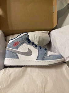 Size 5.5 Air Jordan1 Mid SE French Blue Light Fire Red White GS  DR6235-401 - Picture 1 of 5