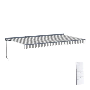 ALEKO Semi-Cassette Motorized LED Retractable 20x10 ft Patio Awning Grey/White - Picture 1 of 12