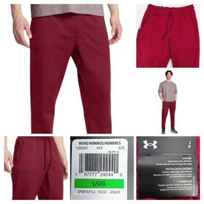 Under Armour L 男式裤子红衣主教红色/黑色 UA 训练舒适慢跑裤 - 全新带标签 — 第 1/4 张图片