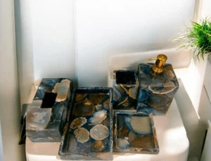Natural Agate Bathroom Set of 5pcs – Elegant & Timeless Vanity Accessories Decor - Picture 1 of 7