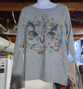 Girls Gapkids Grey Long Sleeve Owl Shirt Size Medium - Picture 1 of 4