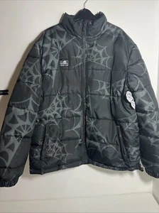 Lurking Class All Over Spider Web Print Puffer Coat Large - Picture 1 of 7