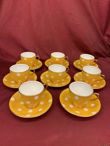 Taylor & Kent Cups & Saucers X 8. Yellow With White Spots. (668) - Picture 1 of 10