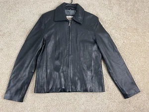 Vintage Leather Man Motorcycle Jacket Mens Size 37 Lined Full Zip Collared Black - Picture 1 of 14