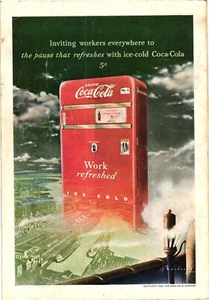 Coca Cola Print Ad Signed Artist Radabaugh Machine Skyline City Harbor c1948 - Picture 1 of 1