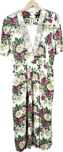1980s Garden Party Dress Floral lace puff sleeve 18 POCKETS cottage granny core - Picture 1 of 10