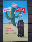 Coca-Cola 1957 carton litho imprimé original cactus vrai bon goût RARE