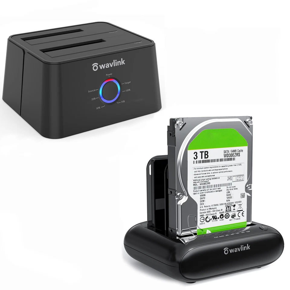 WAVLINK Dual Bay 2.5" 3.5"HDD/SDD External Hard Drive Docking Station USB 3.0 to SATA