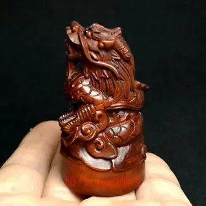 2.4 Inch Chinese Boxwood Hand Carved zodiac Dragon Figurine Netsuke Collection - Picture 1 of 6
