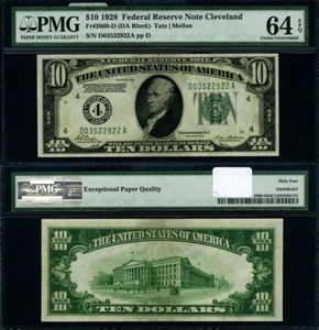 FR. 2000 D $10 1928 Federal Reserve Note Cleveland D-A Block Choice PMG CU64 EPQ - Picture 1 of 3