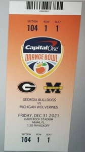 2021 ORANGE BOWL Replica Ticket 12/31 Miami - GEORGIA vs MICHIGAN Wolverines - Picture 1 of 2