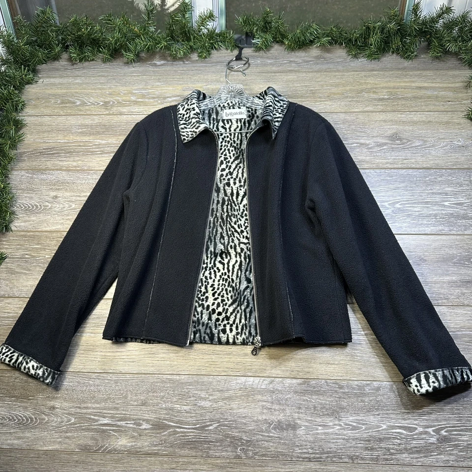 Chaqueta Bagatelle Talla Mediana Negra Leopardo de las Nieves Imitación Piel Abrigo Forrado Cremallera Foto 1 de 4