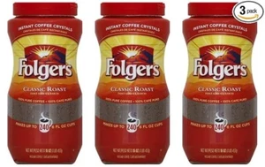 3 CONFEZIONI NUOVE Folgers Cristalli Caffè Istantaneo Tostatura Classica 16OZ (1LB) - Foto 1 di 12