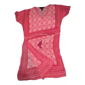 Charlie Paige Top Womens Side Slit V-Neck Bohemian Style Printed Pink Red Size M - Picture 1 of 8