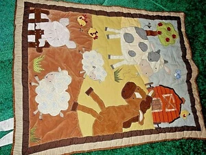 4J Kidsline FARM ANIMALS Cow Horse Pig Sheep Barn Baby Crib Comforter Blanket - Picture 1 of 5