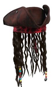 Child Buccaneer Caribbean Sparrow TriCorn Pirate Hat Dreadlocks Hair Costume Cap
