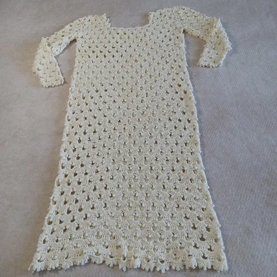 Handmade Crocheted Pencil Dress Swimsuit Cover-up Oatmeal Unlined Sz XS-S EUC - Image 1 of 4