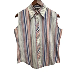 Vintage Permanent Press Sleeveless Striped Fruit Of The Loom 36  Hong Kong - Picture 1 of 6