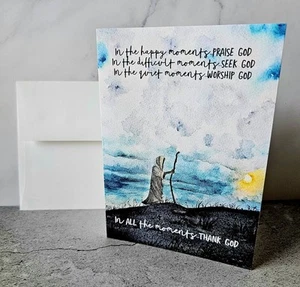 Orig Watercolor Print 'In The Happy Moments' Christian Card 5x7 With White Env - Picture 1 of 3