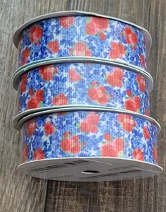 3x The Pioneer Woman Blue Floral Ribbon 1" NEW - Picture 1 of 3