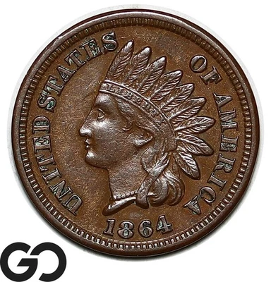 1864 Indian Head Cent Penny, Bronze Variety, Choice AU++ - Image 1 of 3