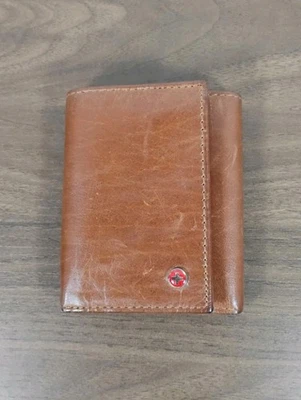 Alpine Swiss Mens Trifold Wallet Brown Genuine Leather Bifold ID Window Multi Co - Image 1 of 4