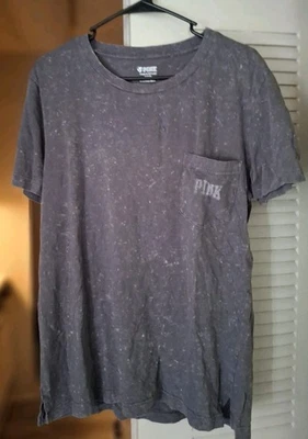 PiNK Victoria Secret Womens Graphic T-shirt w/pocket, Size M, Granite Gray  - Image 1 of 4