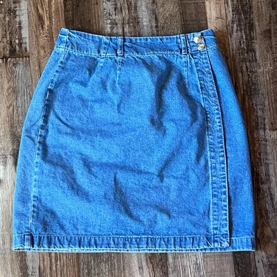 Falda envolvente vaquera vintage tallada con volantes azul talla 10 bisontes países academia modesta Foto 1 de 4