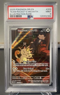 Pokémon DRI EN Team Rocket's Meowth Illustration Rare 203/182- PSA 9 Mint - Image 1 of 2